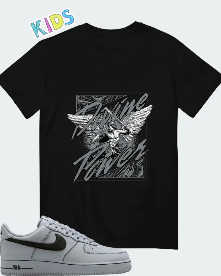 Nike Air Force 1 '07 LV8 Wolf Grey Black Matching Kid's T-Shirt