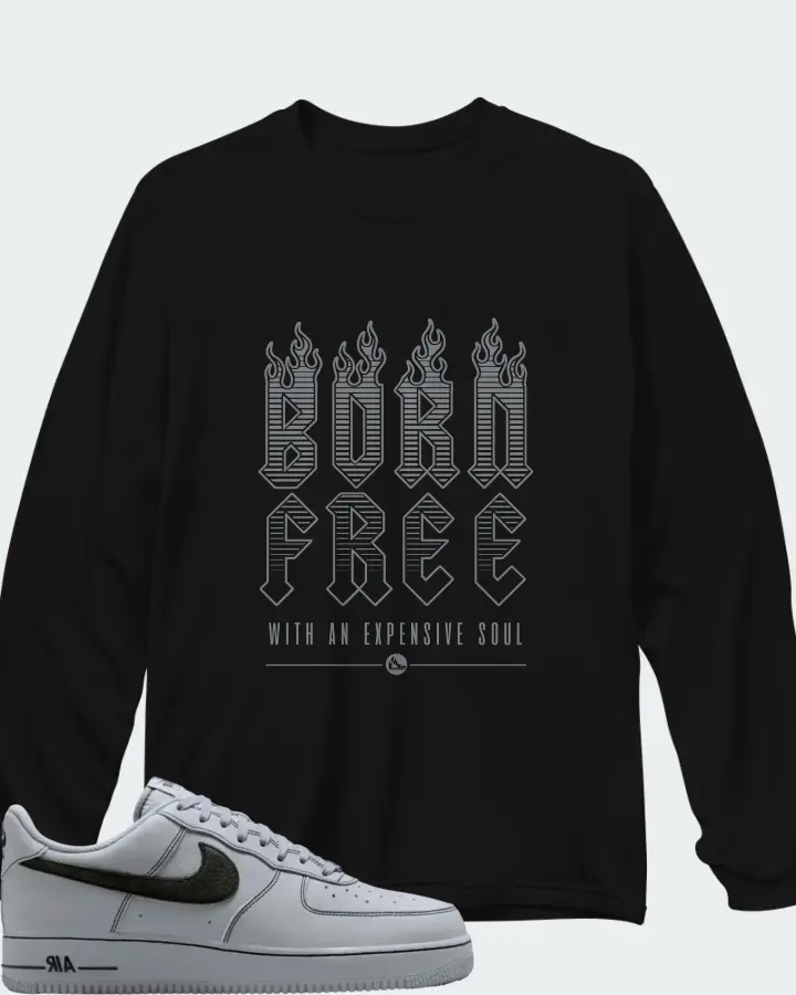 Nike Air Force 1 '07 LV8 Wolf Grey Black Matching Long Sleeve T-Shirt