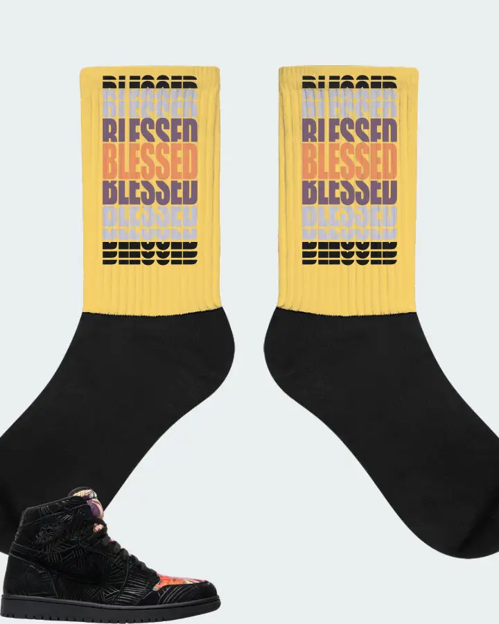 Jordan 1 Retro High Sneaker Matching Yellow Socks - BLESSED Many Times