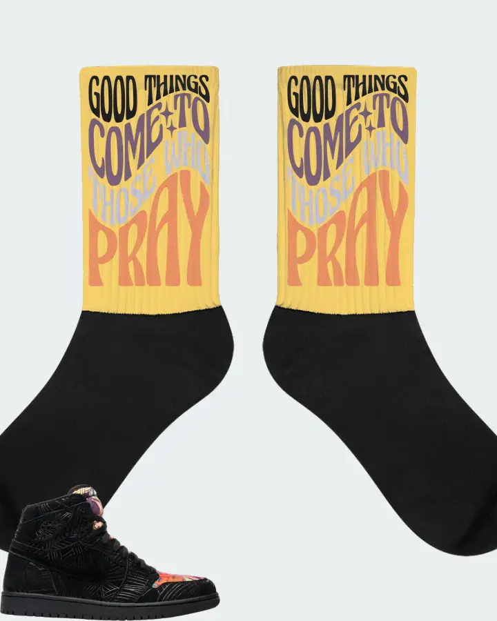 Jordan 1 Retro High Sneaker Matching Yellow Socks - Good Things Come To Those Who Pray