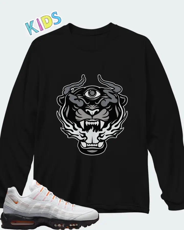 Nike Air Max 95 Wolf Grey Safety Orange Matching Kid's Long Sleeve T-Shirt