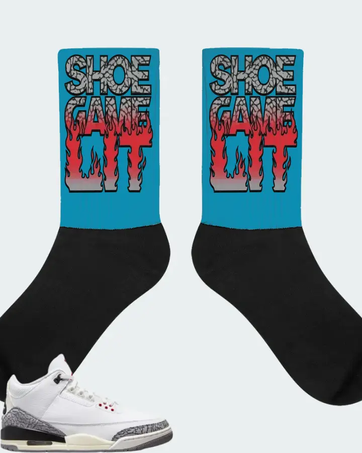 Jordan 3 Retro Sneaker Matching Aqua Socks - Shoe Game Lit Refreshed