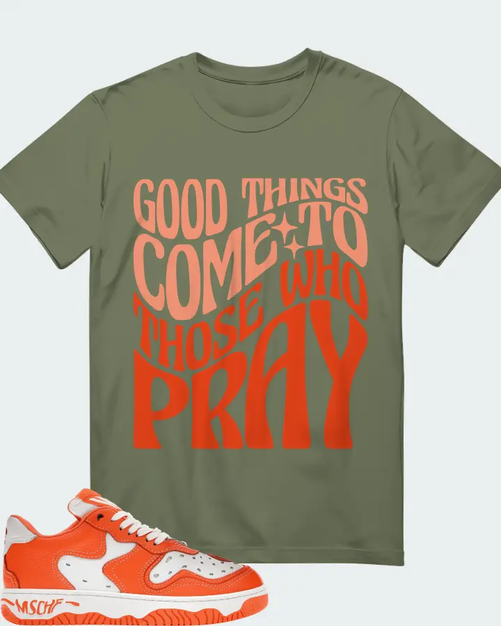 MSCHF Super Normal 2 Sneaker Matching Olive T-Shirt - Good Things Come To Those Who Pray