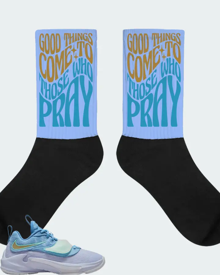 Nike Zoom Freak 3 Sneaker Matching Carolina Blue Socks - Good Things Come To Those Who Pray