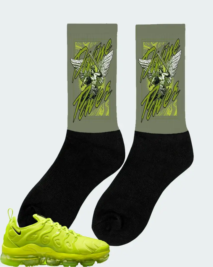 Nike Air VaporMax Plus Tennis Ball (Women's) Sneaker Matching Olive Socks (Divine Power) - View 3