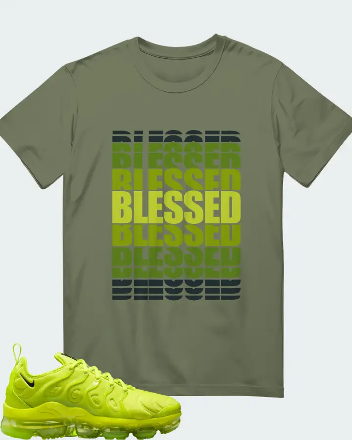 Nike Air VaporMax Plus Tennis Ball (Women's) Sneaker Matching Olive T-Shirt - BLESSED Many Times