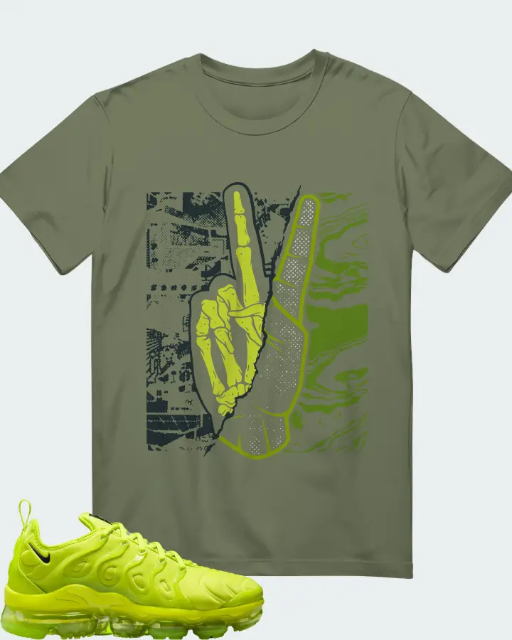 Nike Air VaporMax Plus Tennis Ball (Women's) Sneaker Matching Olive T-Shirt - Peace of mind