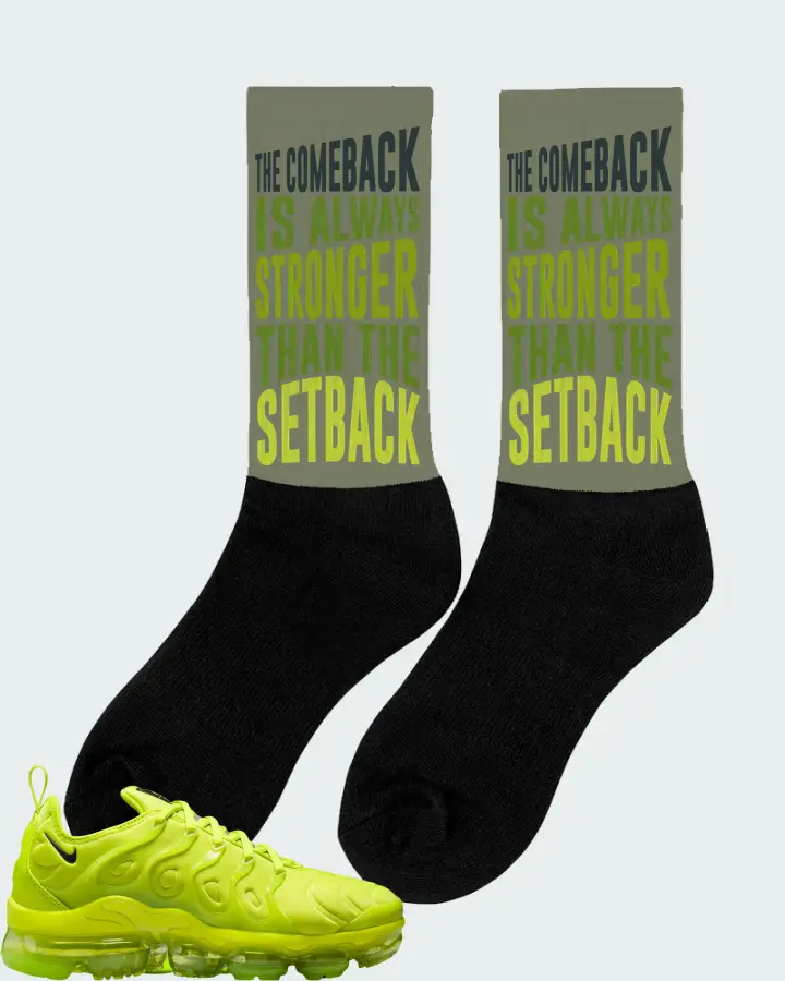 Nike Air VaporMax Plus Tennis Ball (Women's) Sneaker Matching Olive Socks (The Comeback) - View 3