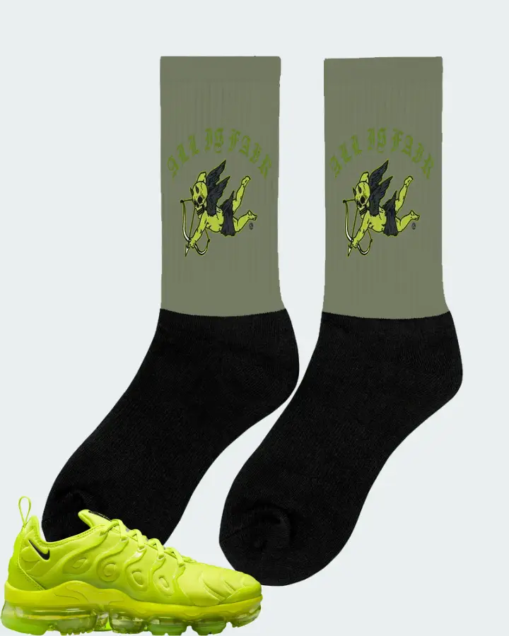 Nike Air VaporMax Plus Tennis Ball (Women's) Sneaker Matching Olive Socks (All Is Fair) - View 3