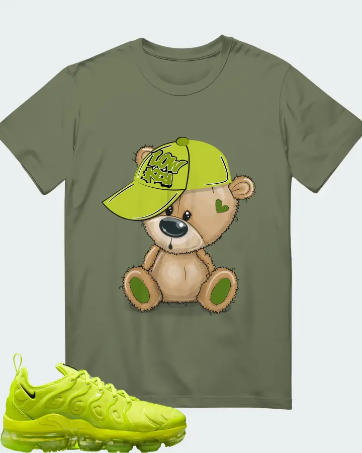 Nike Air VaporMax Plus Tennis Ball (Women's) Sneaker Matching Olive T-Shirt - LOW KEY BEAR