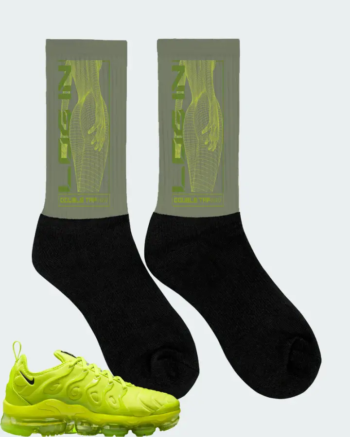 Nike Air VaporMax Plus Tennis Ball (Women's) Sneaker Matching Olive Socks (LOGIN) - View 2
