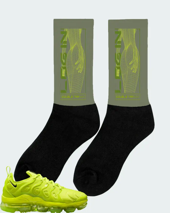 Nike Air VaporMax Plus Tennis Ball (Women's) Sneaker Matching Olive Socks (LOGIN) - View 3
