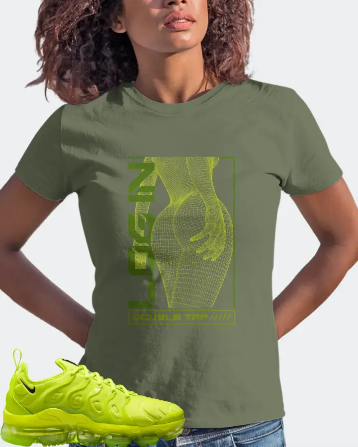 Nike Air VaporMax Plus Tennis Ball (Women's) Sneaker Matching Olive T-Shirt (LOGIN) - View 3