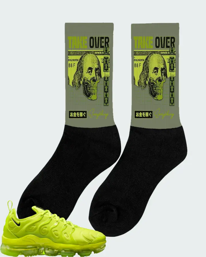 Nike Air VaporMax Plus Tennis Ball (Women's) Sneaker Matching Olive Socks (Take Over) - View 3