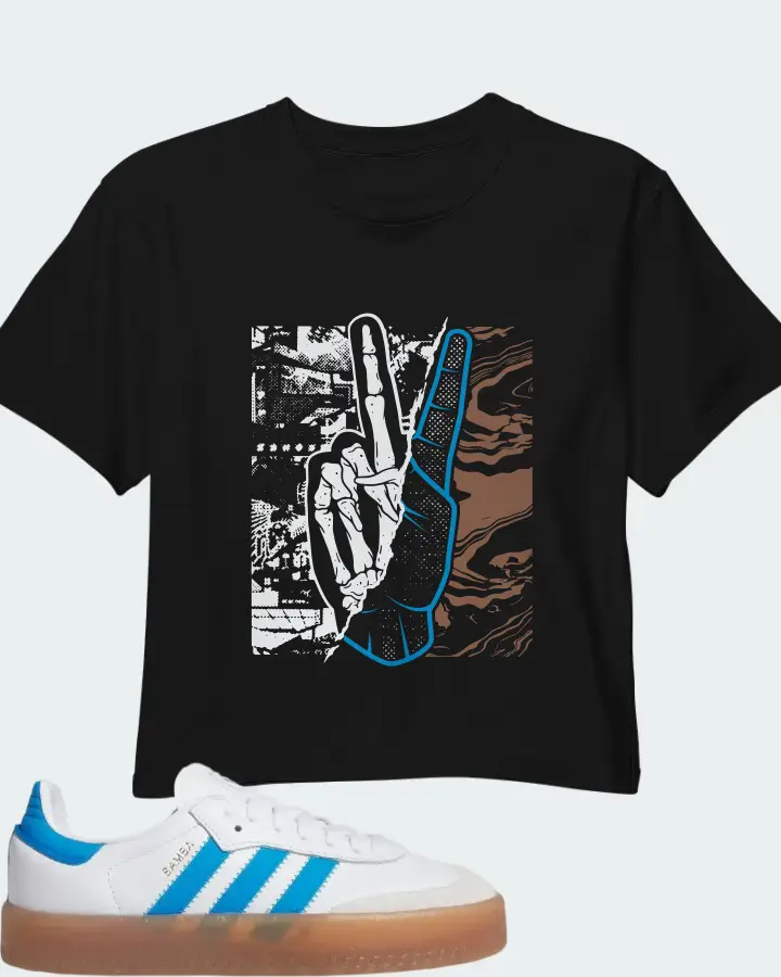 adidas Sambae J White Bright Blue Matching Crop Top