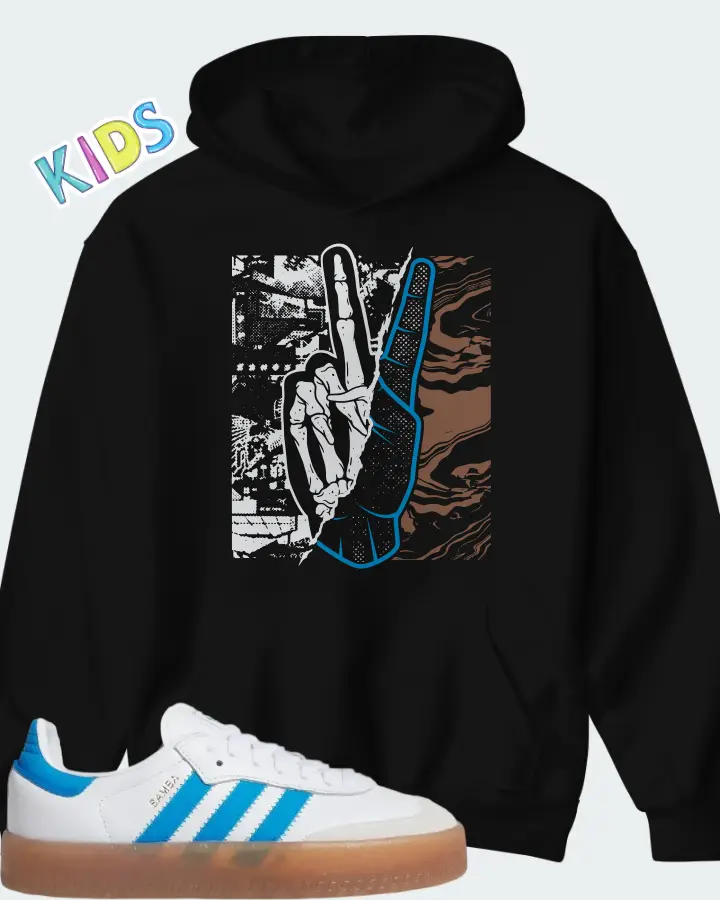 adidas Sambae J White Bright Blue Matching Kid's Hoodie