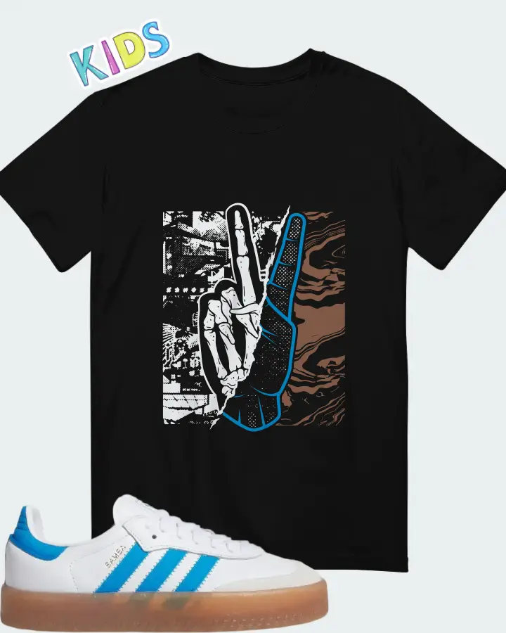 adidas Sambae J White Bright Blue Matching Kid's T-Shirt