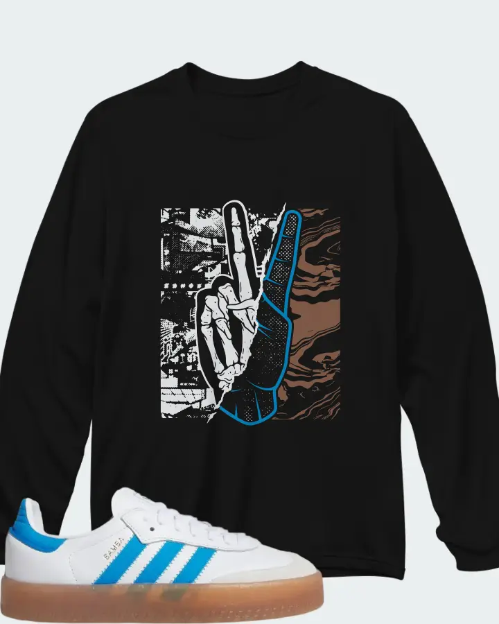 adidas Sambae J White Bright Blue Matching Long Sleeve T-Shirt