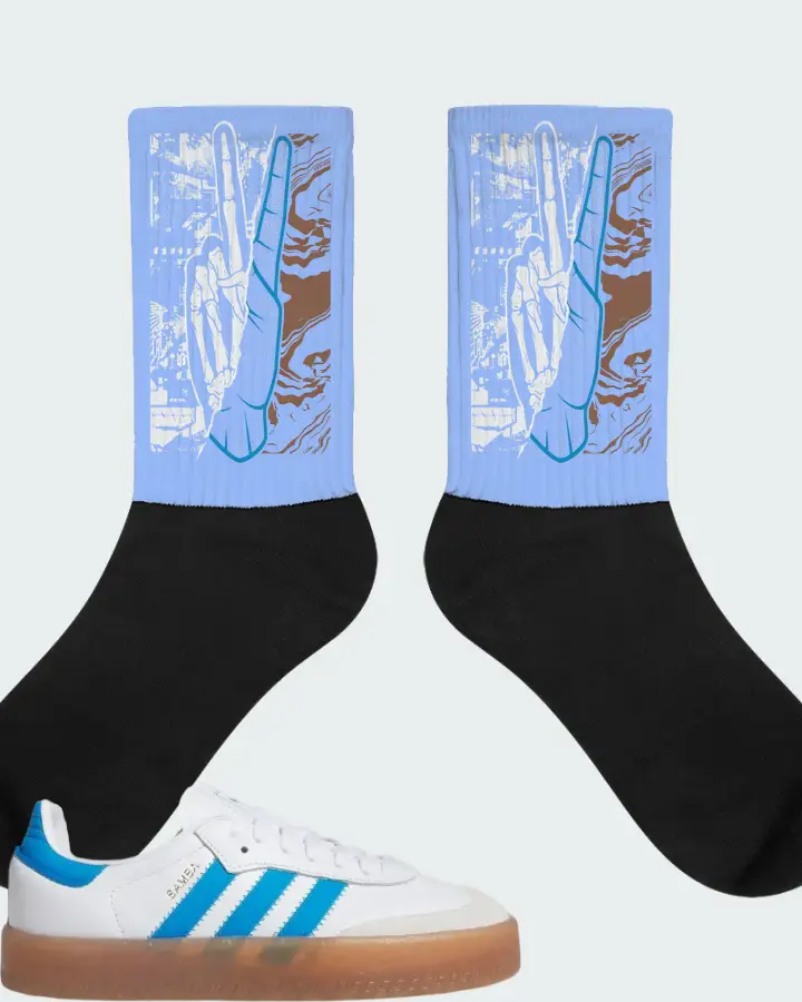 adidas Sambae J White Bright Blue Matching Socks