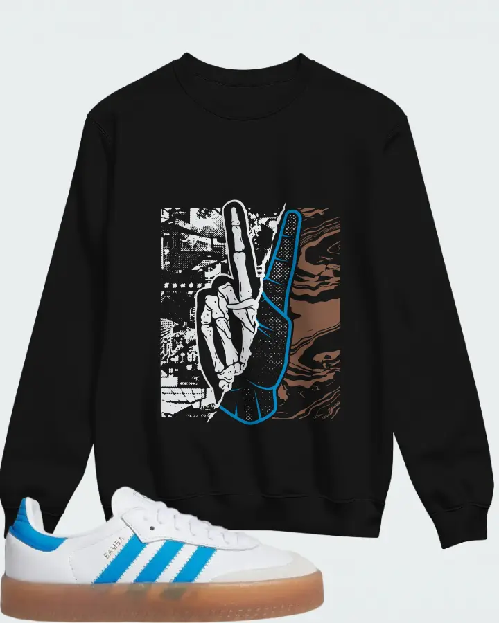 adidas Sambae J White Bright Blue Matching Sweatshirt