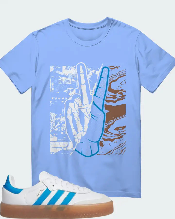adidas Sambae J White Bright Blue Matching T-Shirt