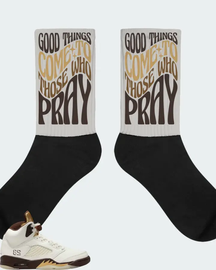 Jordan 5 Golden Ticket Sneaker Matching Grey Socks - Good Things Come To Those Who Pray