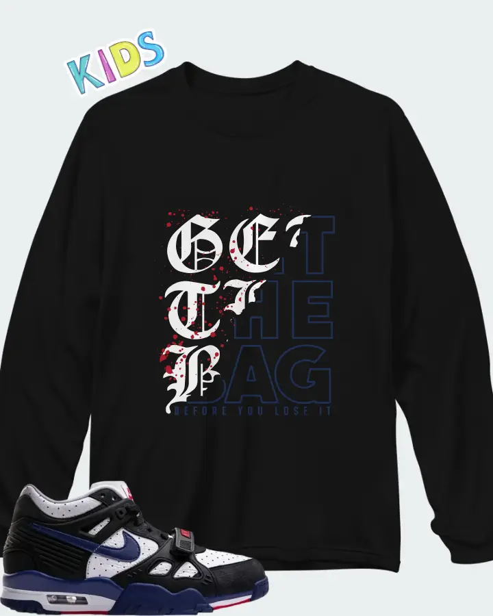 Nike Air Max Trainer 3 Black Deep Royal Blue Matching Kid's Long Sleeve T-Shirt