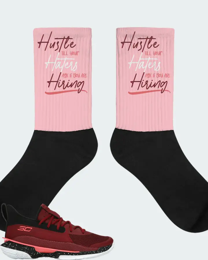 Under Armour Curry 7 Sneaker Matching Pink Socks - HUSTLE TILL YOUR HATERS ASK