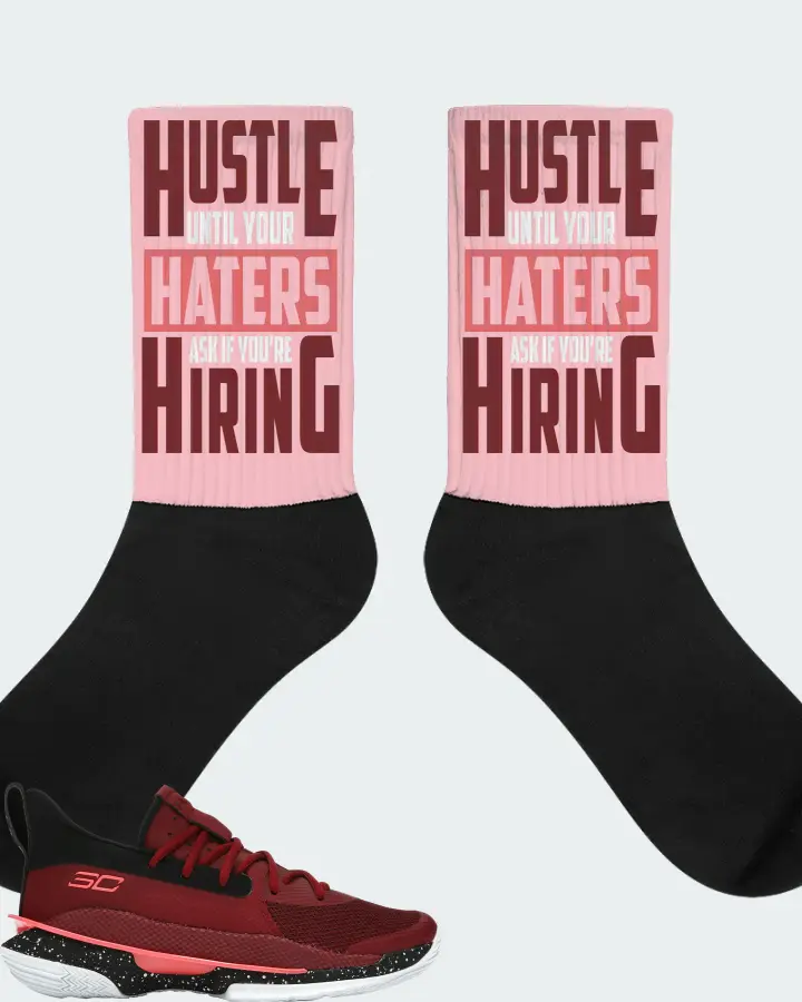 Under Armour Curry 7 Sneaker Matching Pink Socks - HUSTLE UNTIL YOUR HATERS