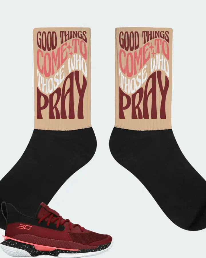 Under Armour Curry 7 Sneaker Matching Cream Socks - Good Things Come To Those Who Pray