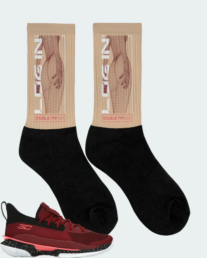 Under Armour Curry 7 Sneaker Matching Cream Socks (LOGIN) - View 2