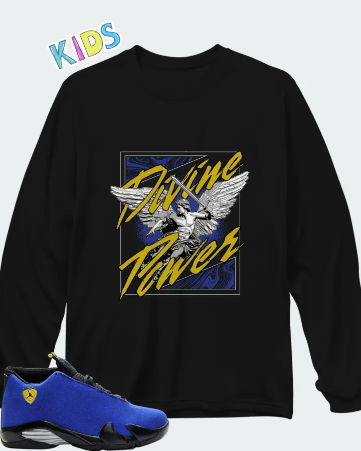 Air Jordan 14 Retro Blue Ferrari Matching Kid's Long Sleeve T-Shirt