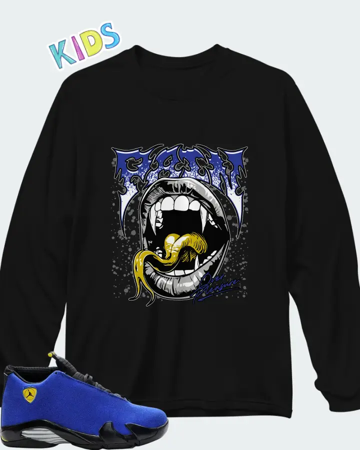 Air Jordan 14 Retro Blue Ferrari Matching Kid's Long Sleeve T-Shirt