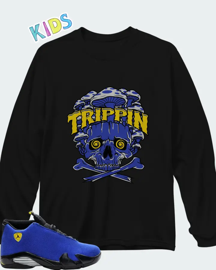Air Jordan 14 Retro Blue Ferrari Matching Kid's Long Sleeve T-Shirt