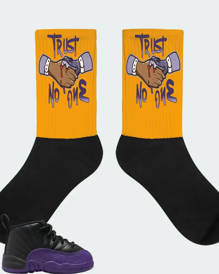 Jordan 12 Retro Sneaker Matching Gold Socks - Trust No One