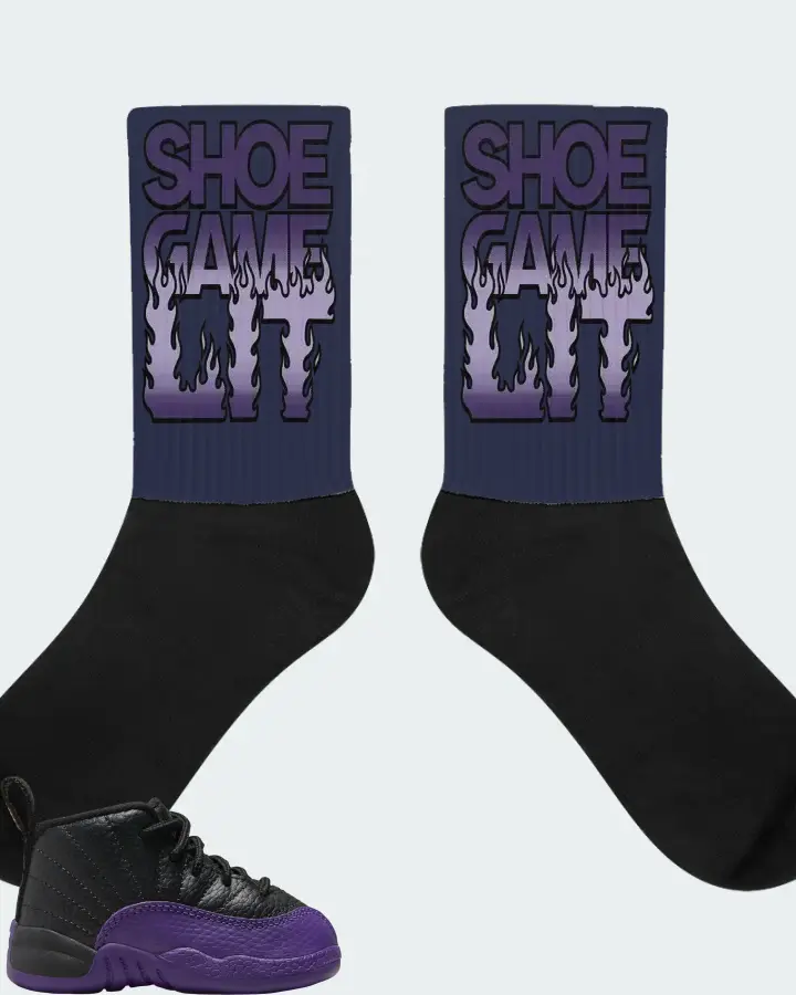 Jordan 12 Retro Sneaker Matching Navy Socks - Shoe Game Lit Refreshed