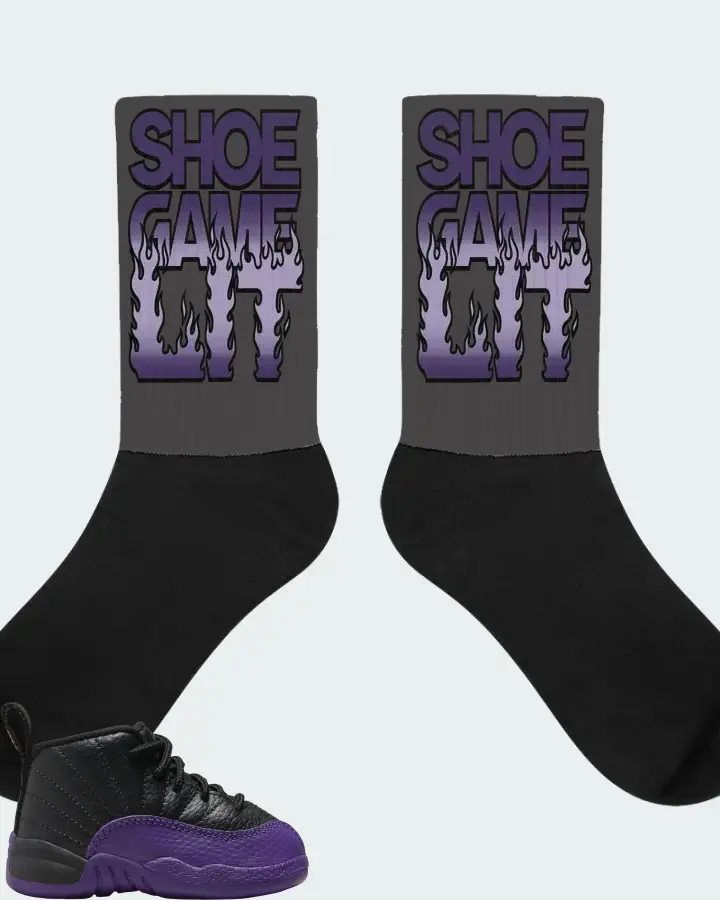 Jordan 12 Retro Sneaker Matching Dark Grey Socks - Shoe Game Lit Refreshed
