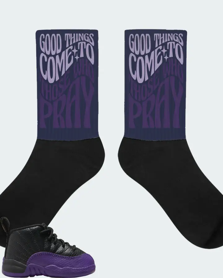 Jordan 12 Retro Sneaker Matching Navy Socks - Good Things Come To Those Who Pray