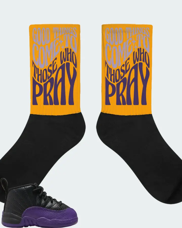 Jordan 12 Retro Sneaker Matching Gold Socks - Good Things Come To Those Who Pray