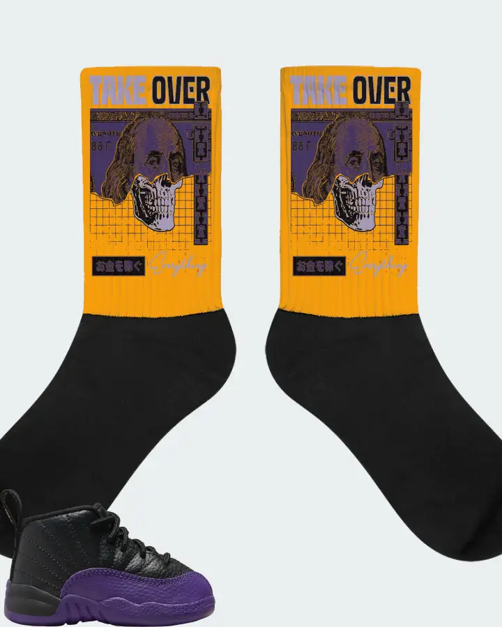 Jordan 12 Retro Sneaker Matching Gold Socks - Take Over