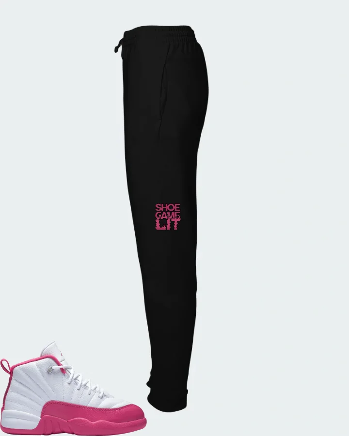 Jordan 12 Retro  Dynamic Pink (PS) Sneaker Matching Black Joggers - Shoe Game Lit Refreshed