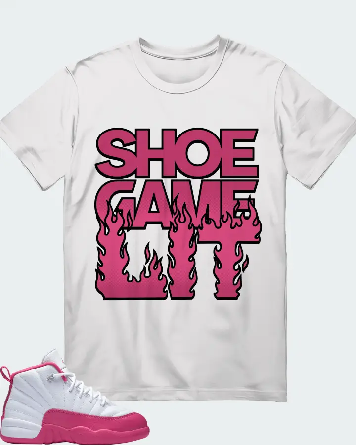Jordan 12 Retro  Dynamic Pink (PS) Sneaker Matching White T-Shirt - Shoe Game Lit Refreshed