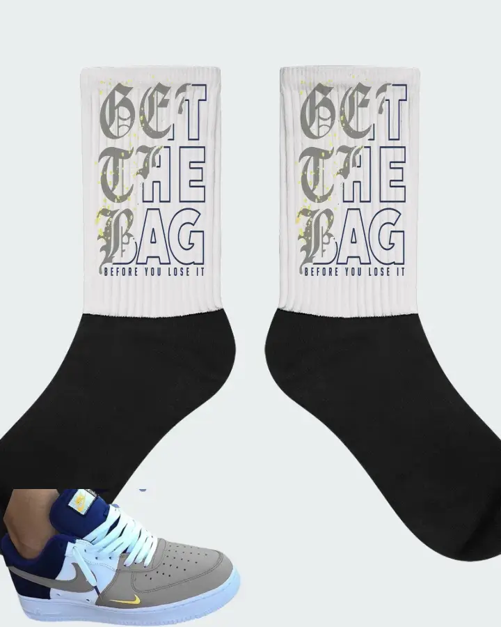 Nike Air Force 1 White Blue Grey Matching Socks