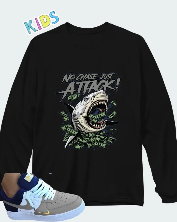 Nike Air Force 1 White Blue Grey Matching Kid's Long Sleeve T-Shirt