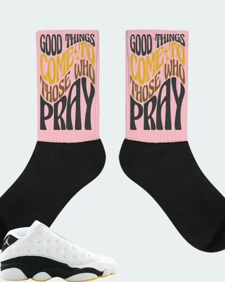 Jordan 13 Retro Low Sneaker Matching Pink Socks - Good Things Come To Those Who Pray