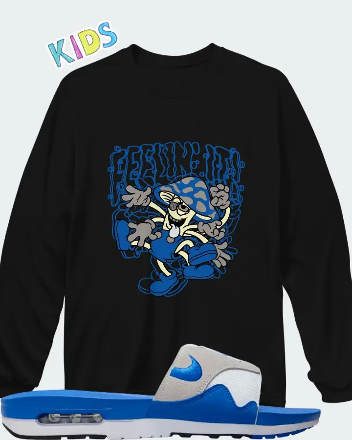 Nike Air Max 1 Slide Royal White Royal Blue Black Neutral Grey Matching Kid's Long Sleeve T-Shirt