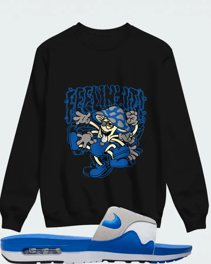 Nike Air Max 1 Slide Royal White Royal Blue Black Neutral Grey Matching Sweatshirt