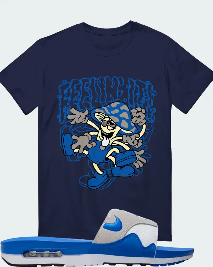 Nike Air Max 1 Slide Royal White Royal Blue Black Neutral Grey Matching T-Shirt
