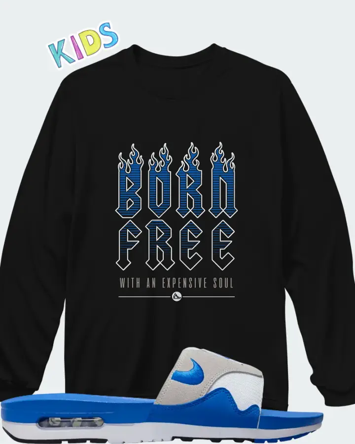 Nike Air Max 1 Slide Royal White Royal Blue Black Neutral Grey Matching Kid's Long Sleeve T-Shirt