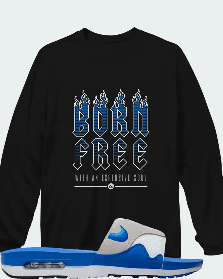 Nike Air Max 1 Slide Royal White Royal Blue Black Neutral Grey Matching Long Sleeve T-Shirt